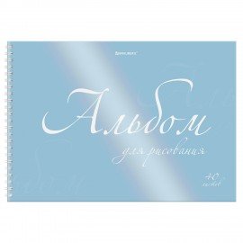 Альбом для рисования, пластиковая обложка, А4 40л., гребень, BRAUBERG, 210х297мм, ОДНОТОННЫЕ (4 вида), 107681