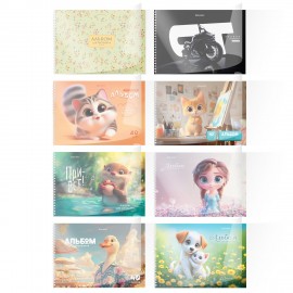 Альбом для рисования, пластиковая обложка, А4 40 л., гребень, BRAUBERG, 210х297мм, АССОРТИ-2 (8 видов), 107683