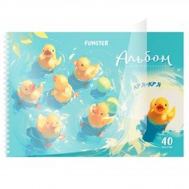 Альбом для рисования, пластиковая обложка, А4 40 л., гребень, FUNSTER (ФАНСТЕР), 210х297 мм, АССОРТИ (8 видов), 107684