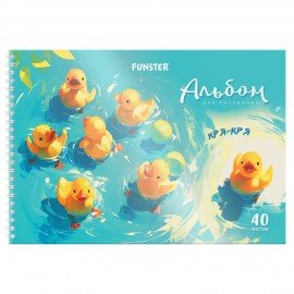 Альбом для рисования, пластиковая обложка, А4 40 л., гребень, FUNSTER (ФАНСТЕР), 210х297 мм, АССОРТИ (8 видов), 107684