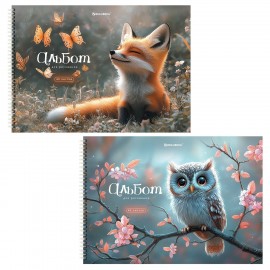 Альбомы для рисования ДЭК, А4, 40 л., КОМПЛЕКТ 2 шт., гребень, обложка картон, BRAUBERG, 200х290мм, "Animals", 107746