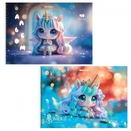 Альбомы для рисования ДЭК, А4, 40 л., КОМПЛЕКТ 2 шт., гребень, глянцевый лак, BRAUBERG, 200х290мм, "Единорожки", 107749