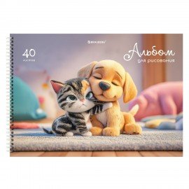Альбомы для рисования ДЭК, А4, 40 л., КОМПЛЕКТ 2 шт., гребень, TWIN-лак, BRAUBERG, 200х290 мм, "Friends", 107750