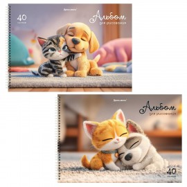 Альбомы для рисования ДЭК, А4, 40 л., КОМПЛЕКТ 2 шт., гребень, TWIN-лак, BRAUBERG, 200х290 мм, "Friends", 107750