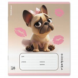 Тетрадь 18л. ErichKrause клетка, выборочный УФ-лак, Frenchie (микс в спайке),64834