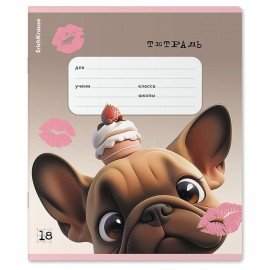 Тетрадь 18л. ErichKrause клетка, выборочный УФ-лак, Frenchie (микс в спайке),64834