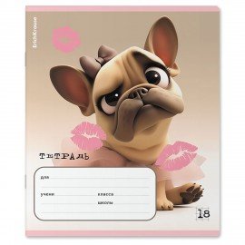 Тетрадь 18л. ErichKrause клетка, выборочный УФ-лак, Frenchie (микс в спайке),64834
