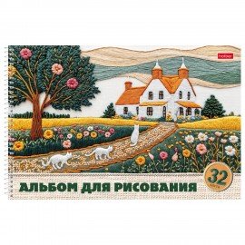 Альбом д/рис. обложка пластик, А4 32л., спираль, HATBER, 196х302мм, Тепло стежков (5, 32А4Вгр