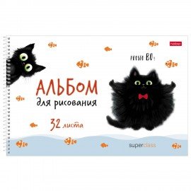 Альбом д/рис. А4 32л., спираль, рельефный картон, HATBER, 198х300мм, Котэ (5 видов),, 32А4тВсп