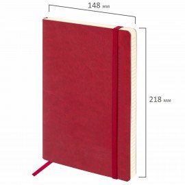 Блокнот А5 (148x218 мм), BRAUBERG "Metropolis Ultra", под кожу, 80 л., резинка, клетка, красный, 111018
