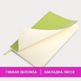 Блокнот А5 (148x218 мм), BRAUBERG "Metropolis Ultra", под кожу, 80 л., резинка, клетка, салатовый, 111020