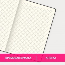 Блокнот А5 (148x218 мм), BRAUBERG "Office", под кожу, 80 л., резинка, клетка, синий, 111028