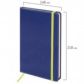 Блокнот А5 (148x218 мм), BRAUBERG "Office", под кожу, 80 л., резинка, клетка, синий, 111028