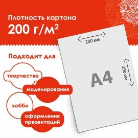 Картон белый А4 немелованный (матовый), 16 листов, в папке, ОСТРОВ СОКРОВИЩ, 200х290 мм, "Цветы", 111314