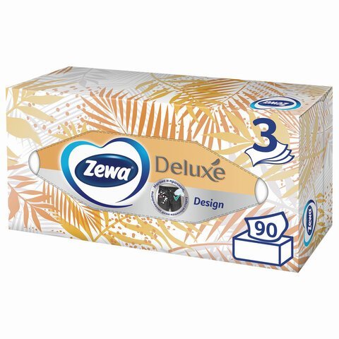 Салфетки косметические 90 штук в картонном боксе, 3-слойные, ZEWA Deluxe Design, 28420