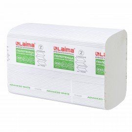 Полотенца бумажные 200 шт., LAIMA (H2) ADVANCED WHITE, 2-слойные, белые, КОМПЛЕКТ 20 пачек, 24х21,5, Z-сложение, 111338