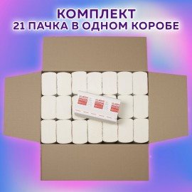 Полотенца бумажные 200 шт., LAIMA (H2) PREMIUM, 2-слойные, белые, КОМПЛЕКТ 21 пачка, 22,5х21,3 см, Z-сложение, 111339