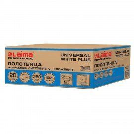 Полотенца бумажные 250 шт., LAIMA (H3) UNIVERSAL WHITE PLUS, 1-слойные, белые, КОМПЛЕКТ 20 пачек, 23х22, V-сложение, 111344