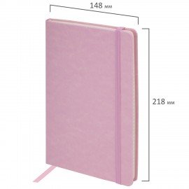 Блокнот А5 (148x218 мм), BRAUBERG "Metropolis Special", под кожу, 80 л., резинка, клетка, розовый, 111579
