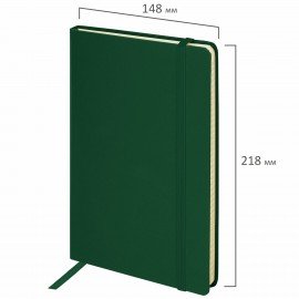 Блокнот А5 (148x218 мм), BRAUBERG "Metropolis", балакрон, 80 л., резинка, клетка, зеленый, 111583