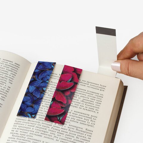 Закладки для книг с магнитом "КРАСКИ ЛЕТА", набор 6 шт., блестки, 25x196 мм, ЮНЛАНДИЯ, 111643