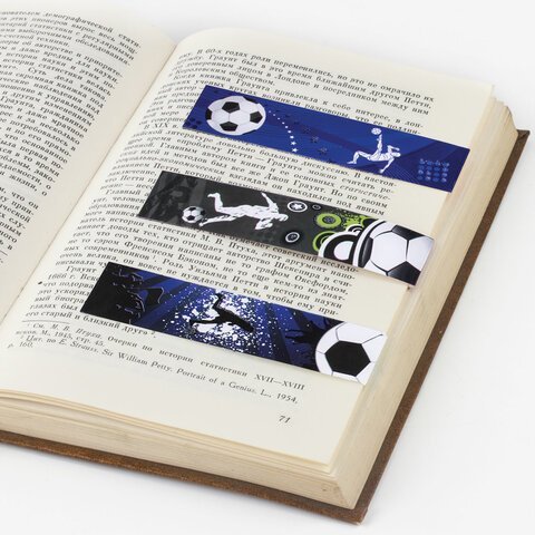Закладки для книг с магнитом "ФУТБОЛ", набор 6 шт., блестки, 25x196 мм, ЮНЛАНДИЯ, 111645