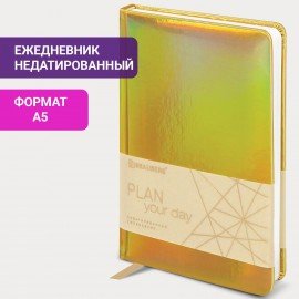 Ежедневник недатированный А5 138х213 мм BRAUBERG "Holiday" под кожу, 136 л., золотистый, 111673