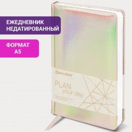 Ежедневник недатированный А5 138х213 мм BRAUBERG "Holiday" под кожу, 136 л., серебристый, 111867