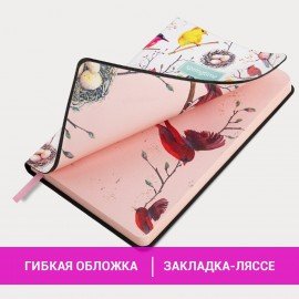 Ежедневник недатированный А5 (138х213 мм), BRAUBERG VISTA, под кожу, гибкий, 136 л., "Birds", 112021