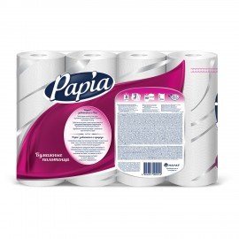 Полотенца бумажные бытовые, спайка 4 шт., 3-слойные (4х11,2 м), PAPIA, 23x13 см, белые, 5081506
