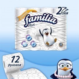 Бумага туалетная бытовая, спайка 12 шт., 2-слойная (12х20,4 м), FAMILIA PLUS, белая, 5080964