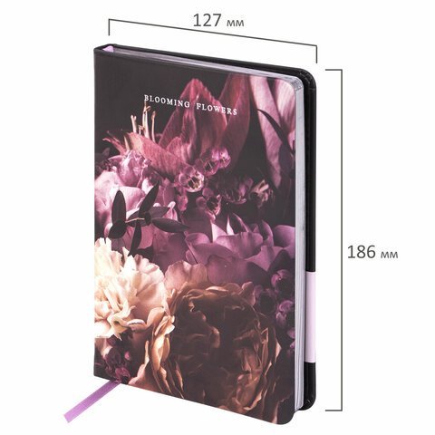 Ежедневник недатированный B6 (127х186 мм), BRAUBERG VISTA, под кожу, твердый, срез фольга, 136 л., "Flowers", 112109