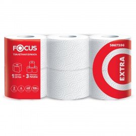 Бумага туалетная, спайка 6 шт., 2-слойная (6х48 м) Focus Extra, белая, 5042265, 5042265/5067596