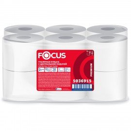 Бумага туалетная с центральной вытяжкой 120 м, FOCUS Point, 2-слойная, белый, КОМПЛЕКТ 12 рулонов, 5036915