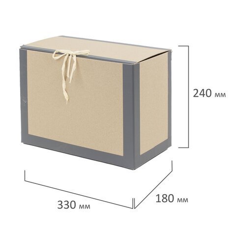 Короб архивный 180х240х330 мм, переплетный картон/бумвинил, завязки, до 1700 л., STAFF, 112160