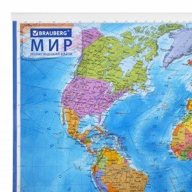 Карта мира политическая 101х71 см, 1:32М, на рейках, с ламинацией, интерактивная, европодвес, BRAUBERG, 112383