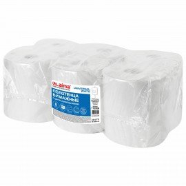 Полотенца бумажные с центральной вытяжкой 300 м, LAIMA (Система M2) UNIVERSAL WHITE, 1-слойные, белые, КОМПЛЕКТ 6 рулонов, 112506
