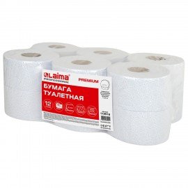 Бумага туалетная 150 м, LAIMA (Система Т2) PREMIUM, 2-слойная, белая с ЦВЕТНЫМ ТИСНЕНИЕМ, КОМПЛЕКТ 12 рулонов, 112516