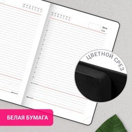 Ежедневник с магнитным клапаном недатированный, под кожу, А5, черный, BRAUBERG "Magnetic X", 113278