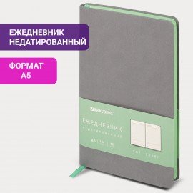 Ежедневник недатированный А5 138х213мм BRAUBERG "Metropolis Mix", под кожу, 136 л., серый, 113297