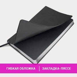 Ежедневник недатированный А5 138х213 мм BRAUBERG "Metallic", под кожу, 136 л., гибкий, черный, 113374