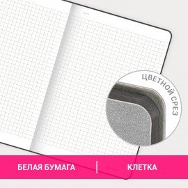 Тетрадь А5 (175х215 мм), BRAUBERG "NEBRASKA", 96 л., под кожу, клетка, серый, 113415