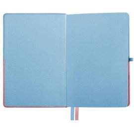 Блокнот А5 (148х218 мм), BRAUBERG "DUO", под кожу с резинкой, 80 л., клетка, голубой/розовый, 113432