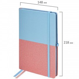 Блокнот А5 (148х218 мм), BRAUBERG "DUO", под кожу с резинкой, 80 л., клетка, голубой/розовый, 113432