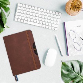 Блокнот А5 (162х218 мм), BRAUBERG "NOTE", под кожу софт-тач, с резинкой, 80 л., клетка, коричневый, 113436