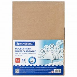 Картон белый А4 МЕЛОВАННЫЙ (белый оборот), 50 листов, в коробке, BRAUBERG, 210х297 мм, 113562