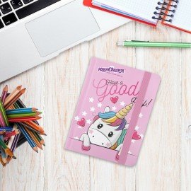 Блокнот с резинкой в клетку 96 л., МАЛЫЙ ФОРМАТ А6 (109х148 мм), твердая обложка, ЮНЛАНДИЯ, "Unicorn", 113742