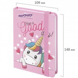 Блокнот с резинкой в клетку 96 л., МАЛЫЙ ФОРМАТ А6 (109х148 мм), твердая обложка, ЮНЛАНДИЯ, "Unicorn", 113742