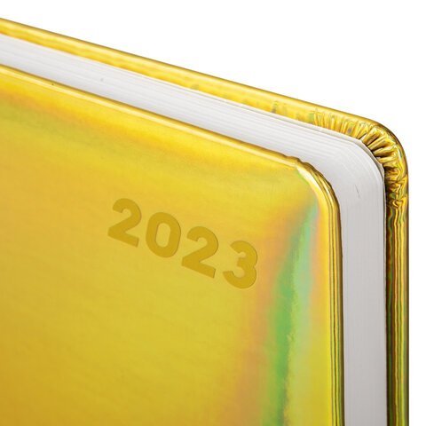 Ежедневник датированный 2023 А5 138x213 мм BRAUBERG "Holiday", под кожу, "зеркальный", золотой, 114023