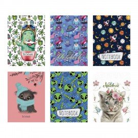 Блокнот МАЛЫЙ ФОРМАТ А7 75x105 мм, 40 л., гребень, фольга, TWIN лак, клетка, "МИКС 3" (6 видов), 099128